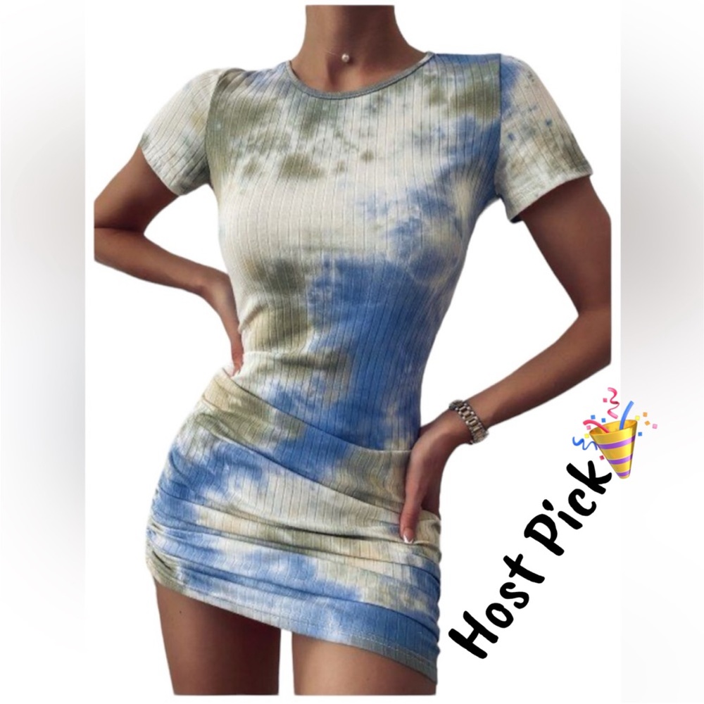 Tie dye cinched hem mini dress